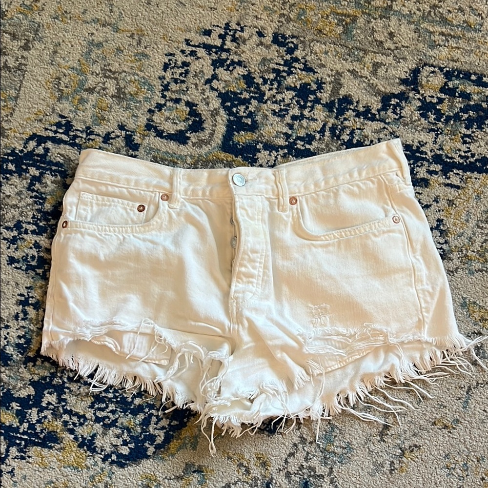 White Distressed Denim Shorts